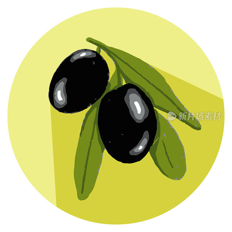 Icon Olive tree branch with green leaves and black olives